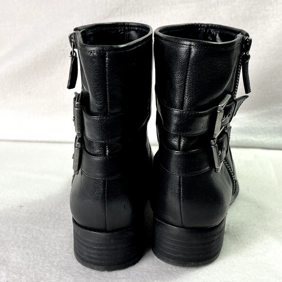 Nine West Boots Womens 9.5M Justthis Ankle Black Leather Buckle Strap Zip Boho - Picture 3 of 14